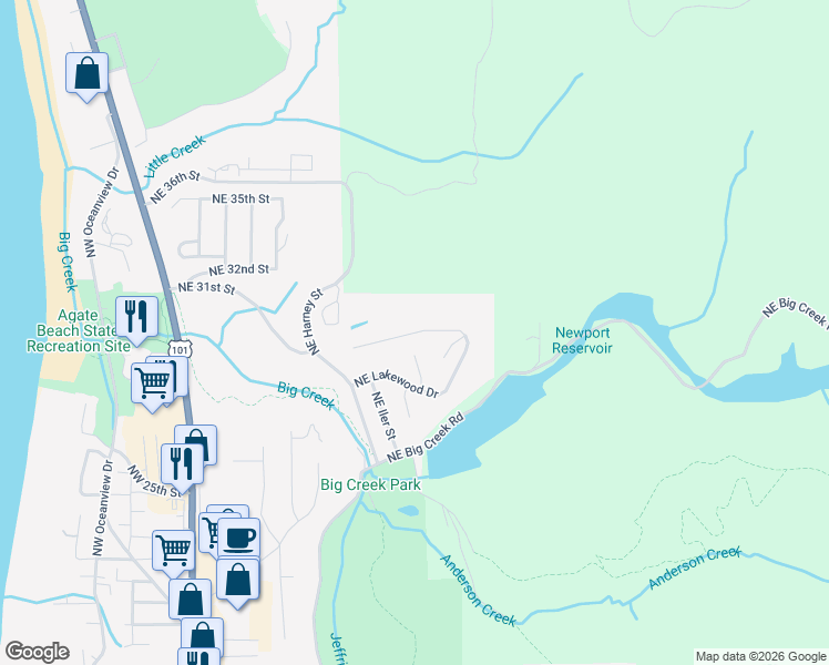 map of restaurants, bars, coffee shops, grocery stores, and more near 1177 Northeast Lakewood Drive in Newport