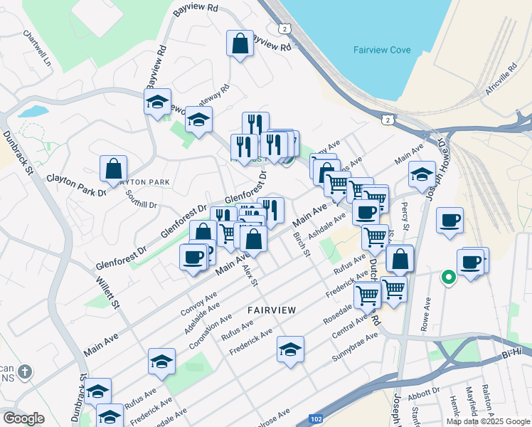 map of restaurants, bars, coffee shops, grocery stores, and more near 10 Plymouth Street in Halifax