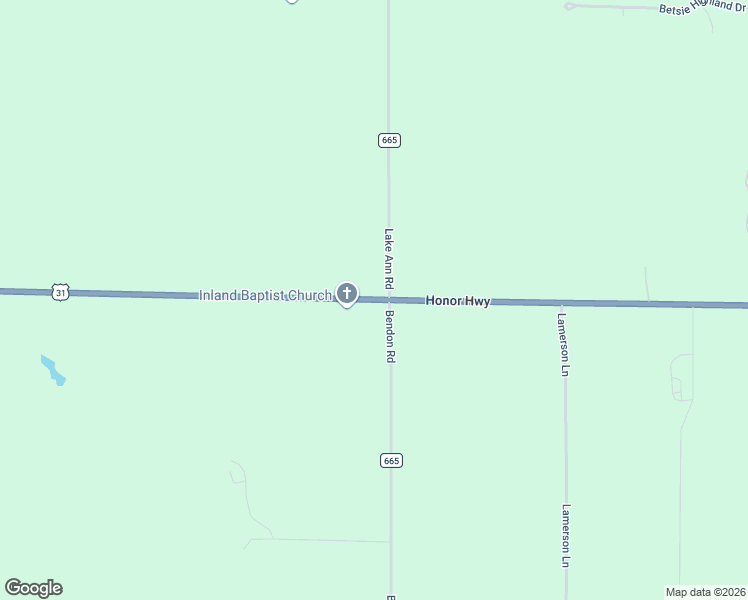 map of restaurants, bars, coffee shops, grocery stores, and more near 19987 Honor Highway in Interlochen