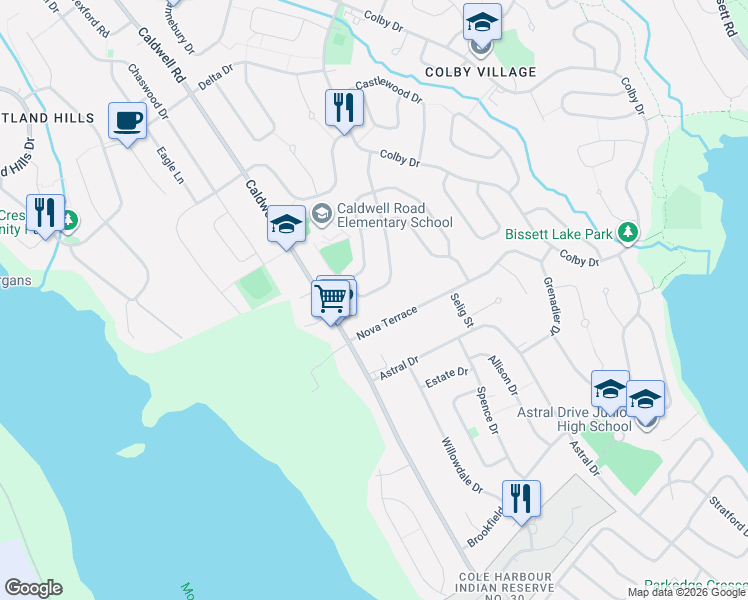 map of restaurants, bars, coffee shops, grocery stores, and more near 105 Flagstone Drive in Dartmouth
