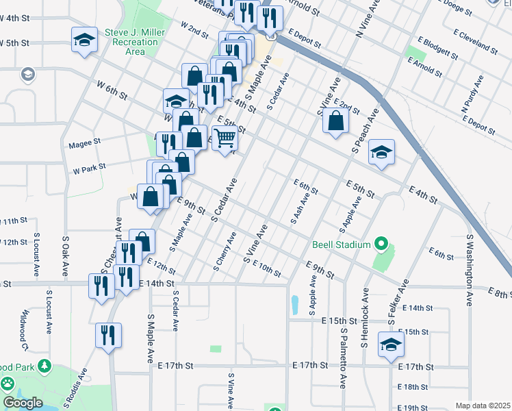 map of restaurants, bars, coffee shops, grocery stores, and more near 708 South Cherry Avenue in Marshfield