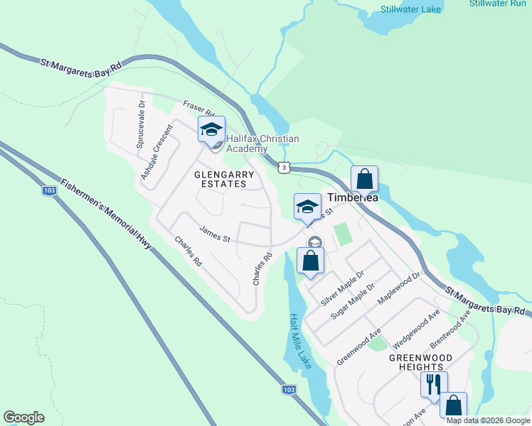 map of restaurants, bars, coffee shops, grocery stores, and more near 4 Kingsmere Court in Timberlea