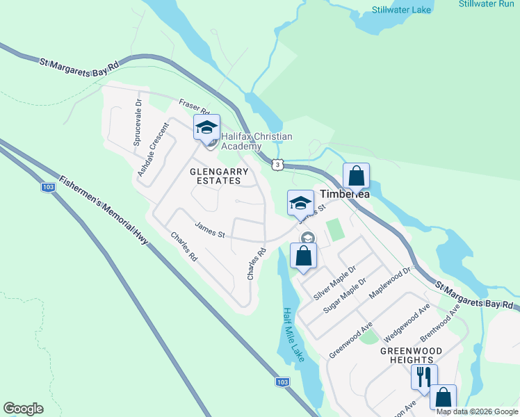 map of restaurants, bars, coffee shops, grocery stores, and more near 4 Kingsmere Court in Timberlea