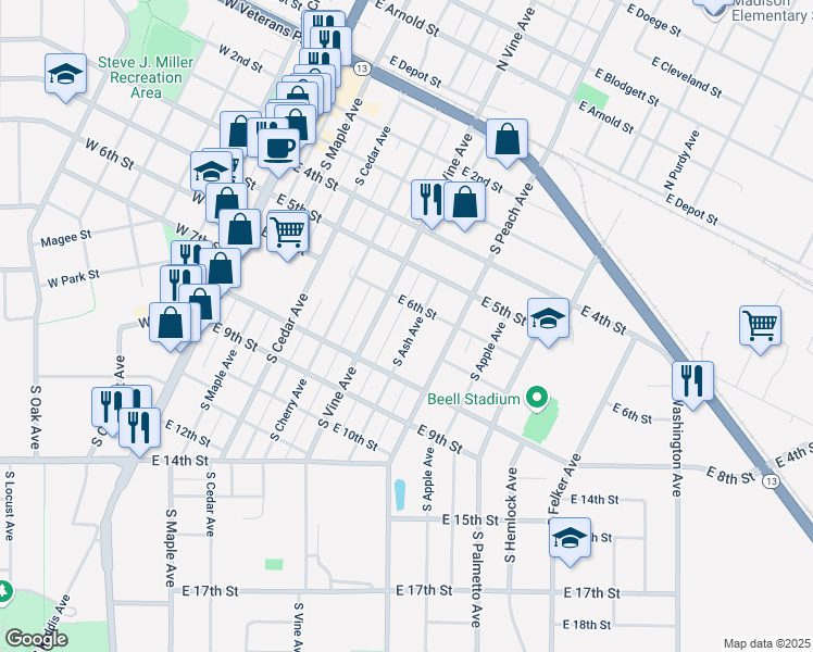 map of restaurants, bars, coffee shops, grocery stores, and more near 608 South Ash Avenue in Marshfield
