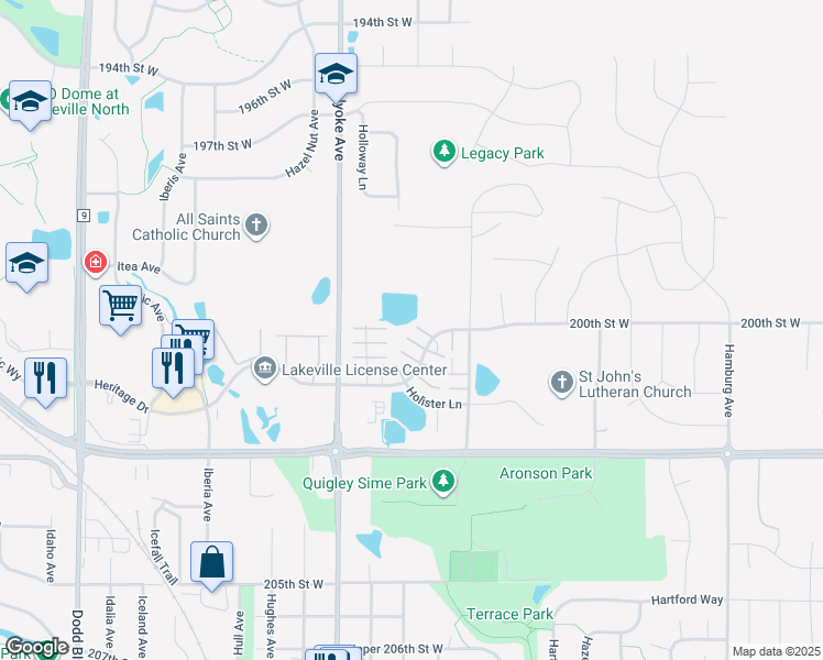 map of restaurants, bars, coffee shops, grocery stores, and more near 20006 Heritage Drive in Lakeville
