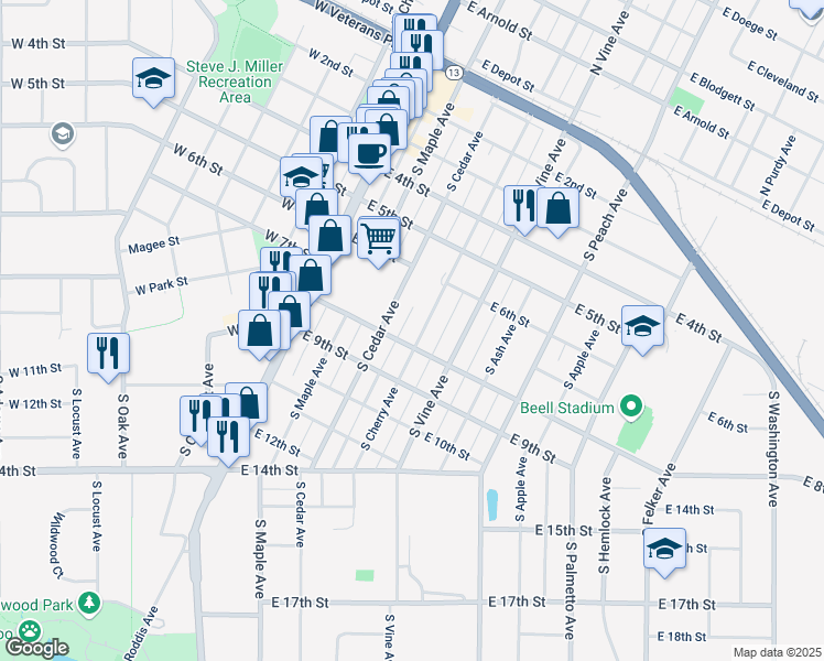 map of restaurants, bars, coffee shops, grocery stores, and more near 708 South Cherry Avenue in Marshfield