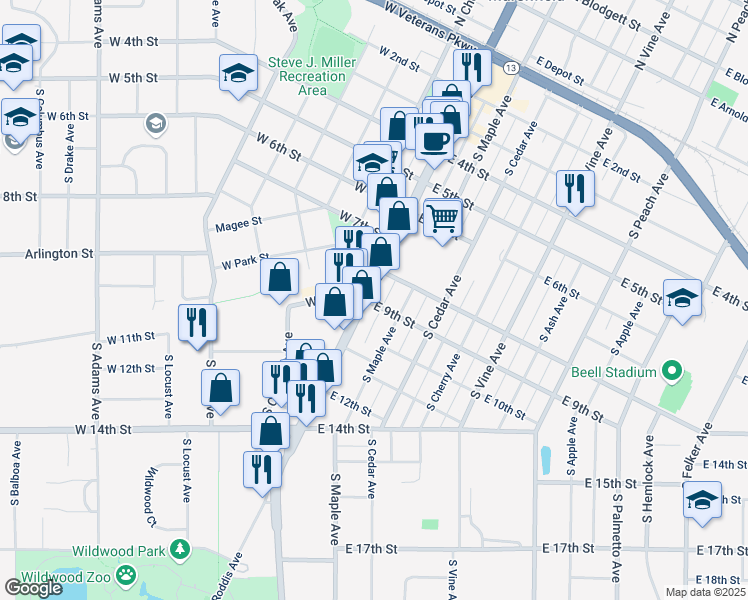 map of restaurants, bars, coffee shops, grocery stores, and more near 851 Wisconsin 13 Business in Marshfield