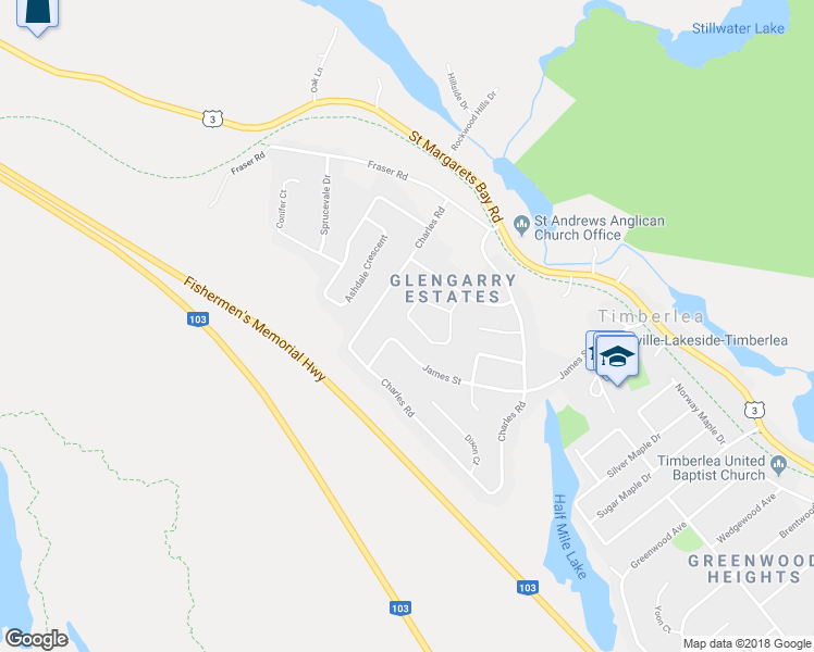 map of restaurants, bars, coffee shops, grocery stores, and more near 68 Greendale Court in Timberlea