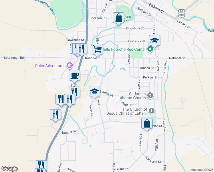 map of restaurants, bars, coffee shops, grocery stores, and more near 1702-1722 8th Avenue in Belle Fourche