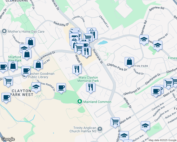 map of restaurants, bars, coffee shops, grocery stores, and more near 214 Harlington Crescent in Halifax
