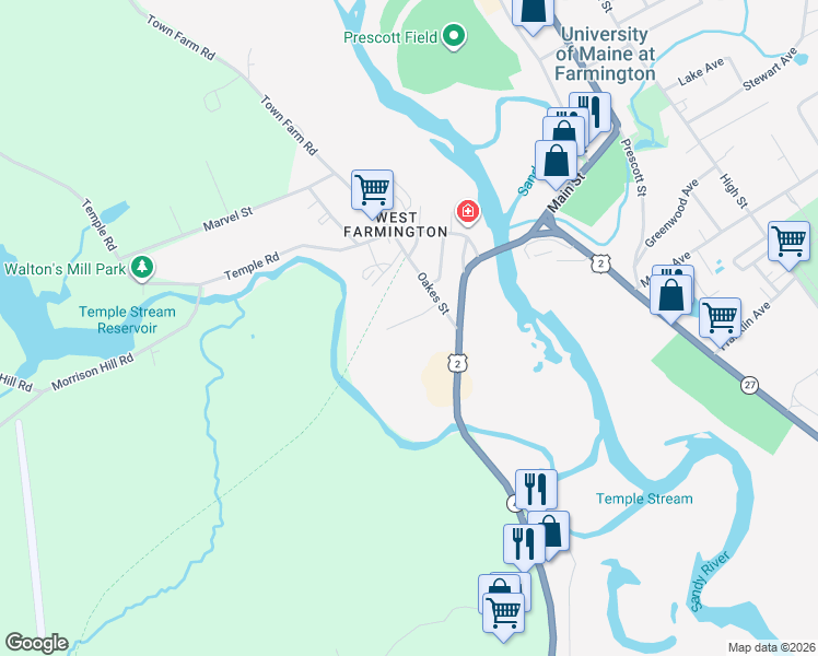 map of restaurants, bars, coffee shops, grocery stores, and more near 114 Brick Yard Road in Farmington