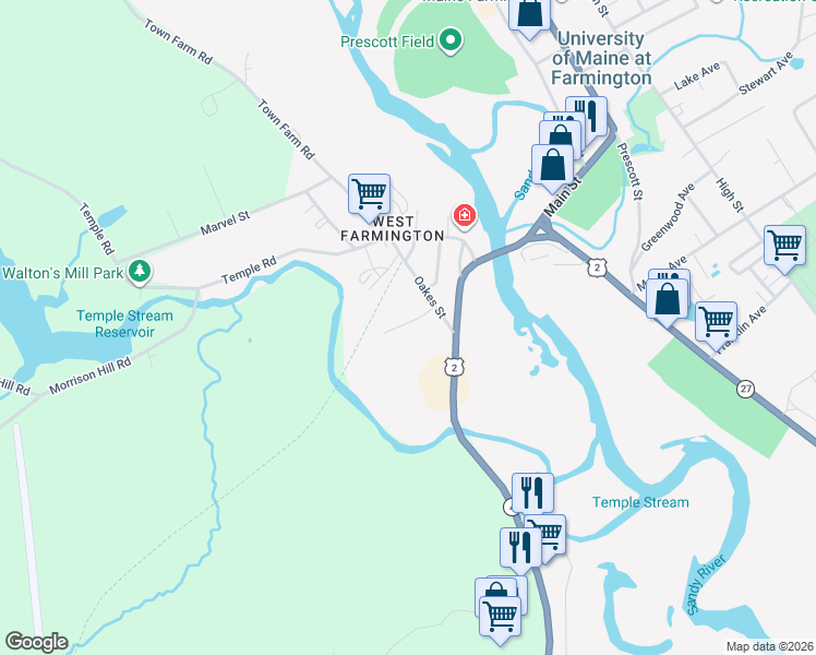 map of restaurants, bars, coffee shops, grocery stores, and more near 114 Brick Yard Road in Farmington