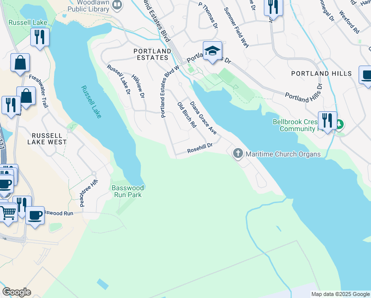 map of restaurants, bars, coffee shops, grocery stores, and more near 7 Rosehill Drive in Dartmouth