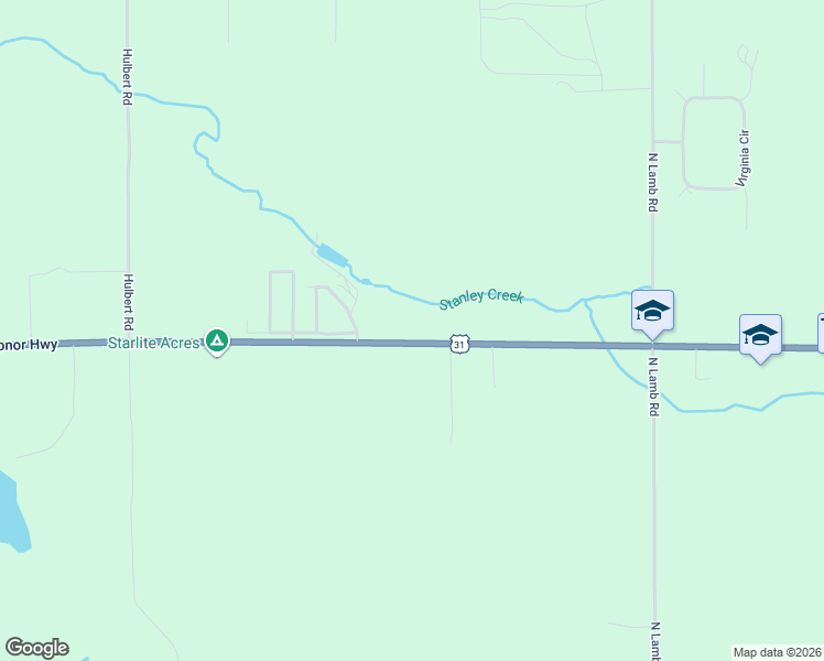map of restaurants, bars, coffee shops, grocery stores, and more near 17428-17524 Honor Hwy in Interlochen