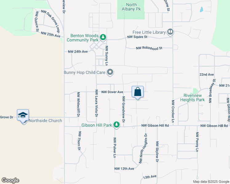 map of restaurants, bars, coffee shops, grocery stores, and more near 2187 Northwest Pulver Lane in Albany