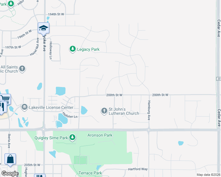 map of restaurants, bars, coffee shops, grocery stores, and more near 19903 Harvest Drive in Lakeville