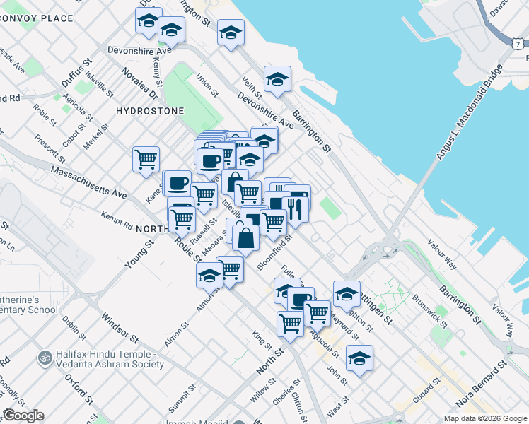 map of restaurants, bars, coffee shops, grocery stores, and more near 2785 Gottingen Street in Halifax