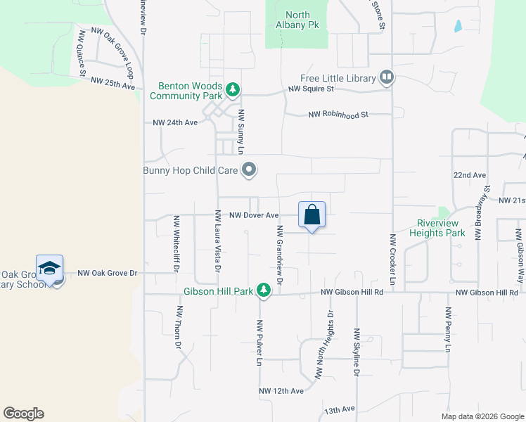 map of restaurants, bars, coffee shops, grocery stores, and more near 2145 Northwest Pulver Lane in Albany