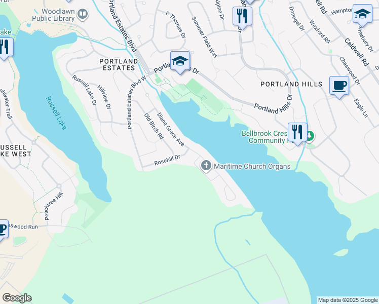 map of restaurants, bars, coffee shops, grocery stores, and more near 55 Diana Grace Avenue in Dartmouth