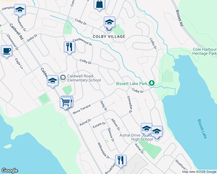 map of restaurants, bars, coffee shops, grocery stores, and more near 57 Coventry Lane in Dartmouth