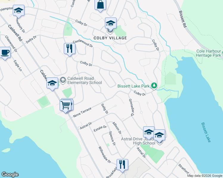 map of restaurants, bars, coffee shops, grocery stores, and more near 57 Coventry Lane in Dartmouth