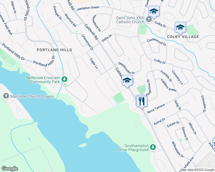 map of restaurants, bars, coffee shops, grocery stores, and more near 21 Edgecombe Crescent in Dartmouth