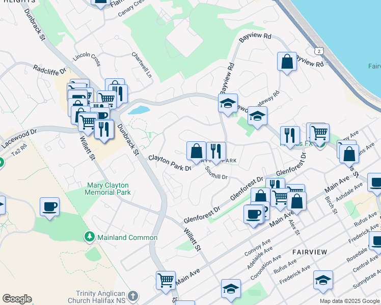 map of restaurants, bars, coffee shops, grocery stores, and more near 17 Ravenrock Lane in Halifax