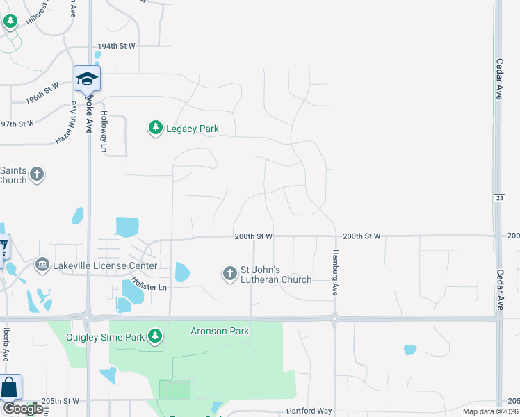map of restaurants, bars, coffee shops, grocery stores, and more near 19903 Harvest Drive in Lakeville