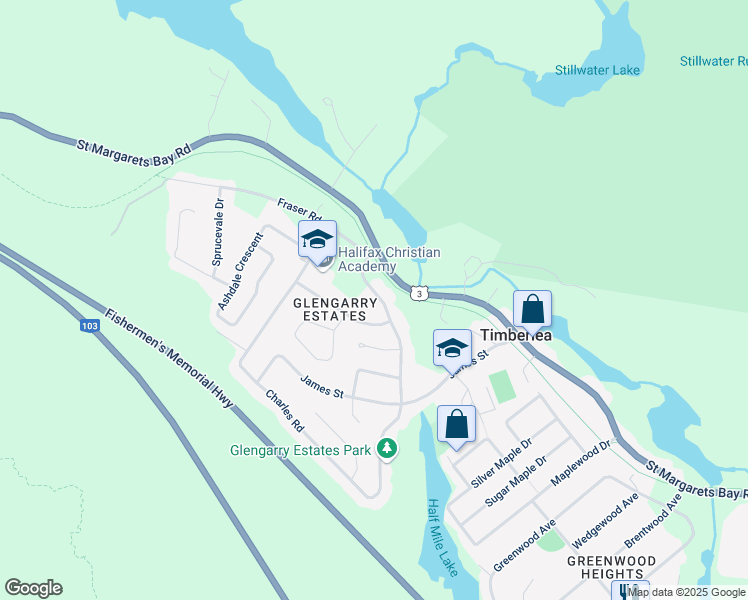 map of restaurants, bars, coffee shops, grocery stores, and more near 27 Forestglen Drive in Timberlea