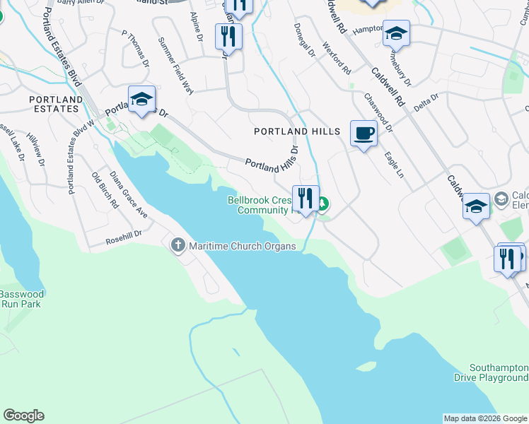 map of restaurants, bars, coffee shops, grocery stores, and more near 78 Edgewater Close in Dartmouth
