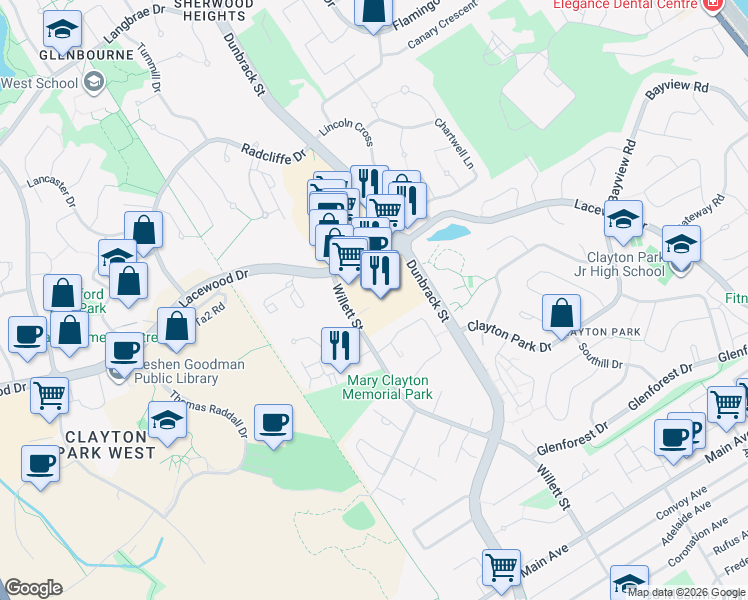 map of restaurants, bars, coffee shops, grocery stores, and more near 278 Lacewood Drive in Halifax