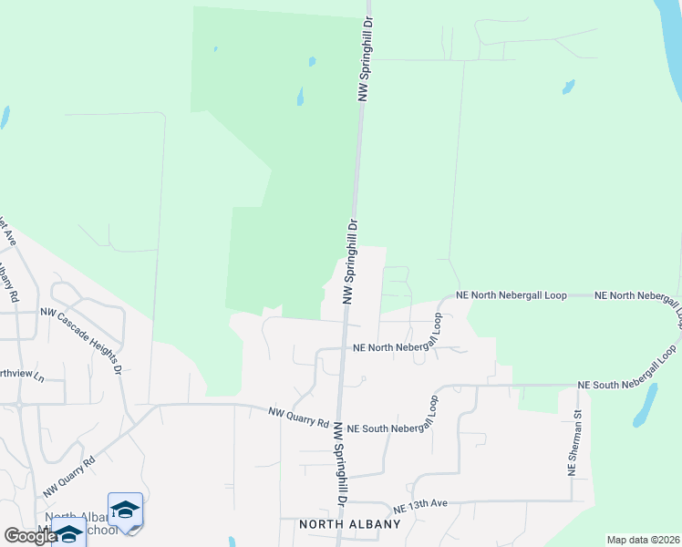 map of restaurants, bars, coffee shops, grocery stores, and more near 1912 Northwest Springhill Drive in Albany