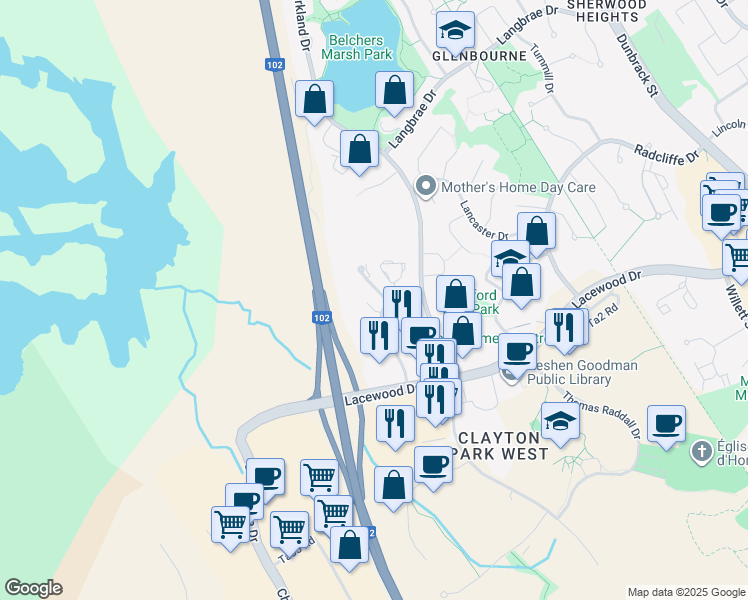 map of restaurants, bars, coffee shops, grocery stores, and more near 4 Prestwick Close in Halifax