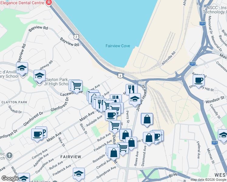 map of restaurants, bars, coffee shops, grocery stores, and more near 38 Evans Avenue in Halifax