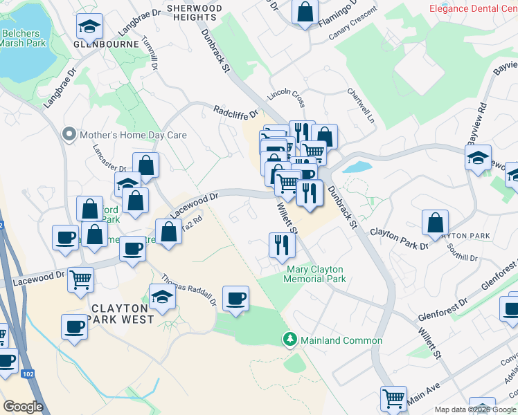 map of restaurants, bars, coffee shops, grocery stores, and more near 4 Caxton Close in Halifax