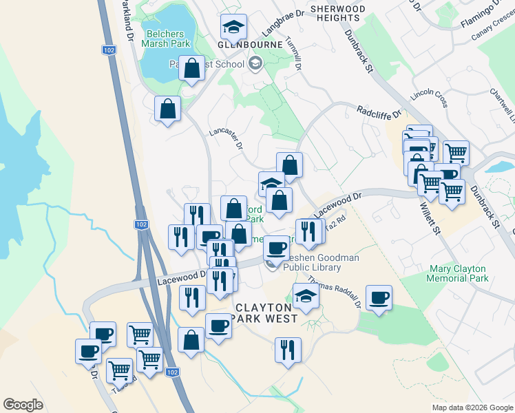 map of restaurants, bars, coffee shops, grocery stores, and more near 4 Wembley Place in Halifax