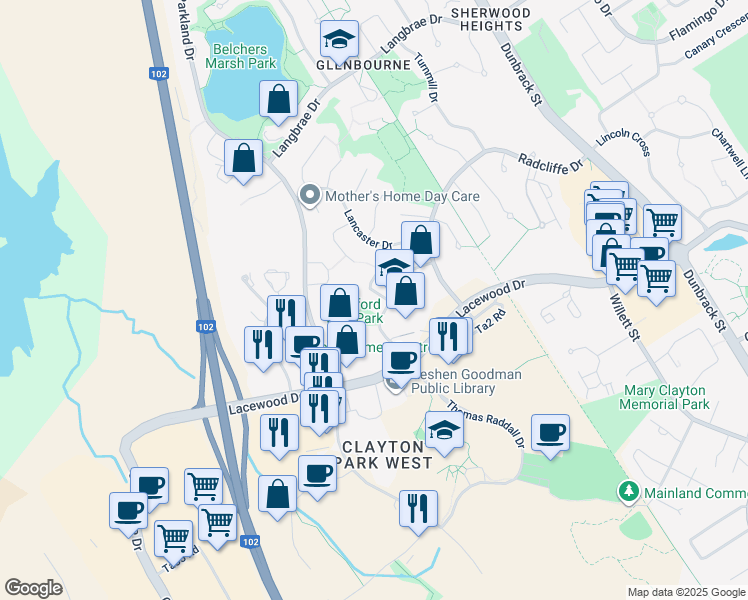 map of restaurants, bars, coffee shops, grocery stores, and more near 4 Wembley Place in Halifax