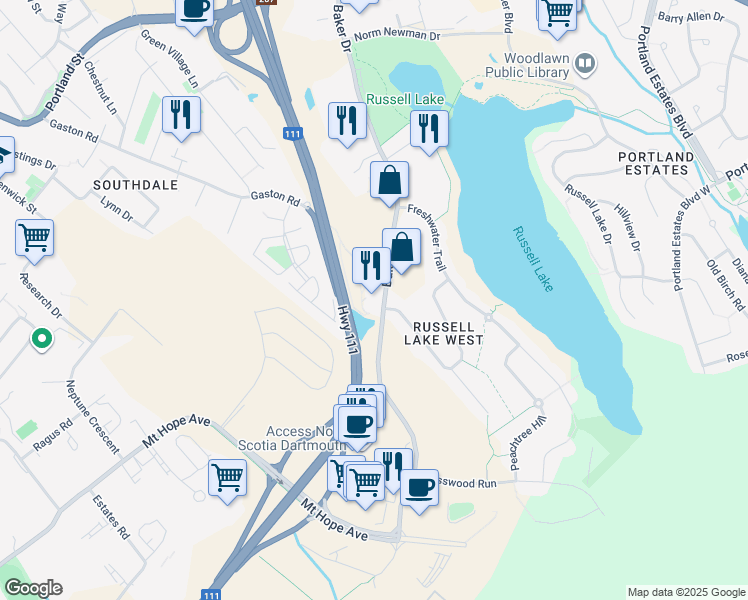 map of restaurants, bars, coffee shops, grocery stores, and more near in Dartmouth