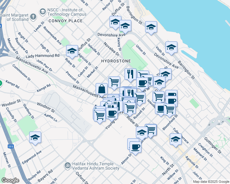map of restaurants, bars, coffee shops, grocery stores, and more near 5856 Livingstone Street in Halifax