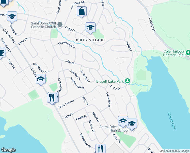 map of restaurants, bars, coffee shops, grocery stores, and more near 81 Coventry Lane in Dartmouth