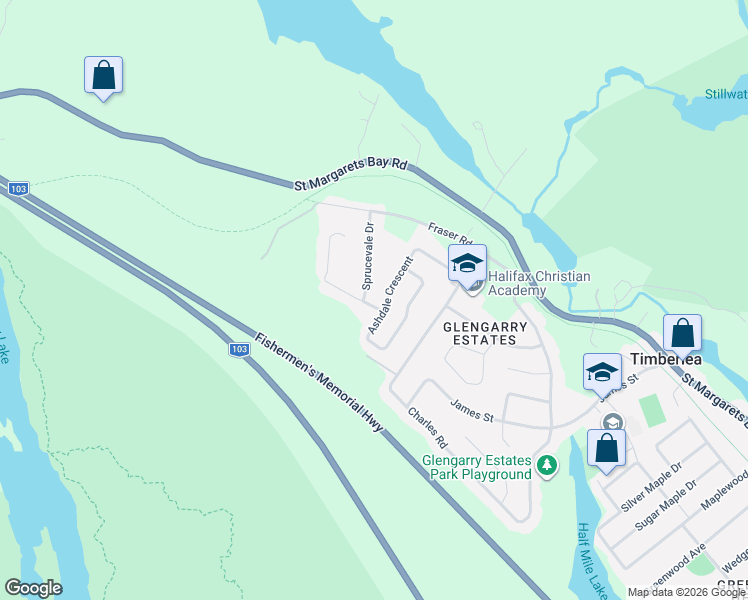map of restaurants, bars, coffee shops, grocery stores, and more near 61 Ashdale Crescent in Timberlea