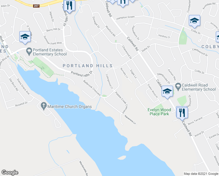 map of restaurants, bars, coffee shops, grocery stores, and more near 16 Collingwood Court in Dartmouth