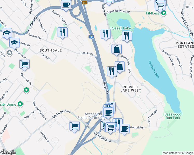 map of restaurants, bars, coffee shops, grocery stores, and more near 8 Wilson Avenue in Dartmouth