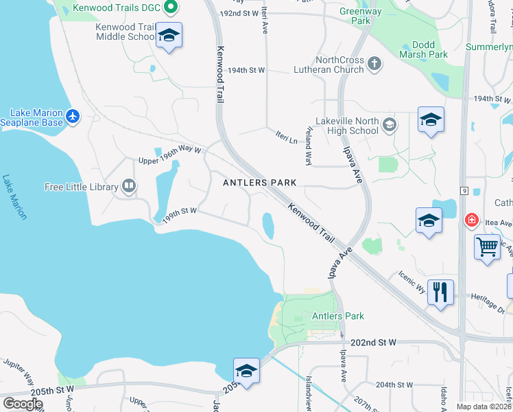 map of restaurants, bars, coffee shops, grocery stores, and more near in Lakeville