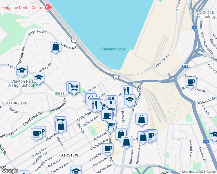 map of restaurants, bars, coffee shops, grocery stores, and more near 35 Evans Avenue in Halifax