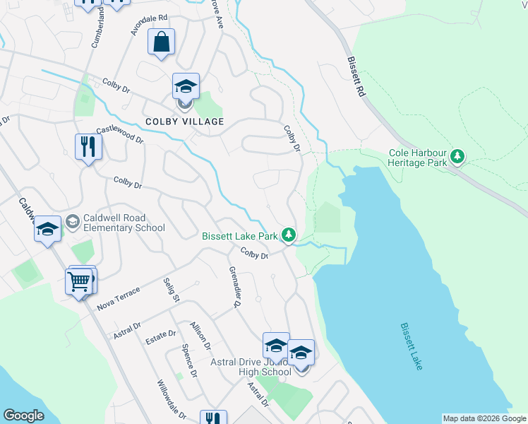 map of restaurants, bars, coffee shops, grocery stores, and more near 38 Becks Way in Dartmouth