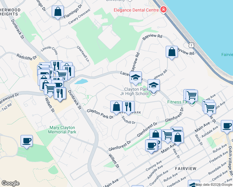 map of restaurants, bars, coffee shops, grocery stores, and more near 43 Deepwood Crescent in Halifax