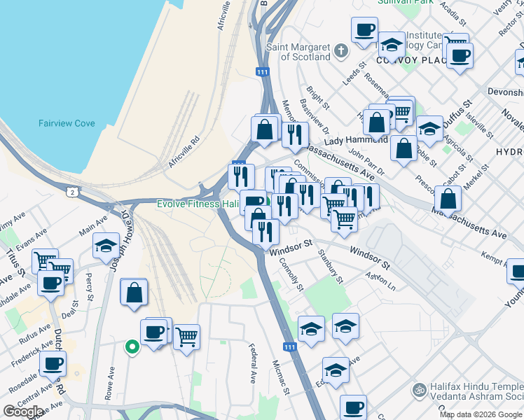 map of restaurants, bars, coffee shops, grocery stores, and more near 3700 Kempt Road in Halifax