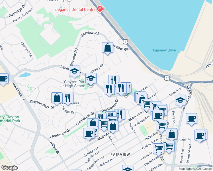 map of restaurants, bars, coffee shops, grocery stores, and more near 15 Braeside Lane in Halifax