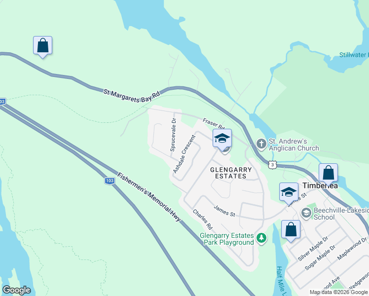 map of restaurants, bars, coffee shops, grocery stores, and more near 27 Ashdale Crescent in Timberlea